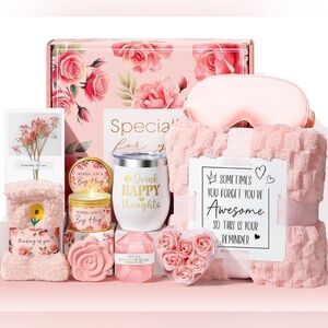 BRAND NEW Valentines Day Gift Rose Spa Gift Baskets Bath Set w/ Blanket